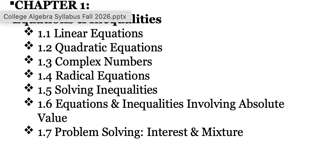 Chapter 1 syllabus topics list