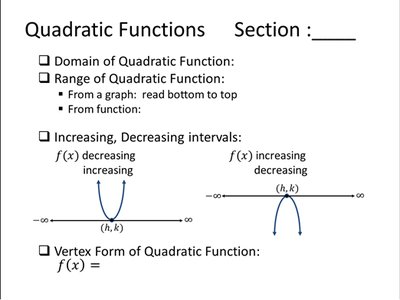 Domain and range of quadratic functions