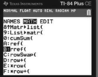 TI-84 calculator rref menu