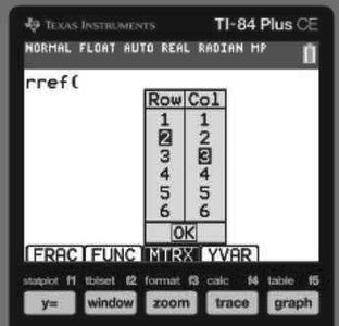 TI-84 calculator rref matrix selection