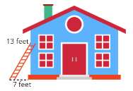 Ladder against a house forming a right triangle