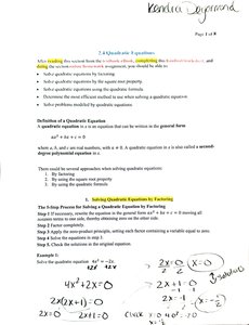 Quadratic equation example and factoring