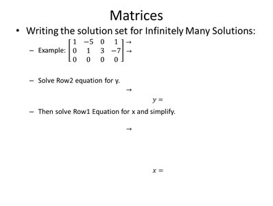 Writing the solution set for infinitely many solutions using matrices