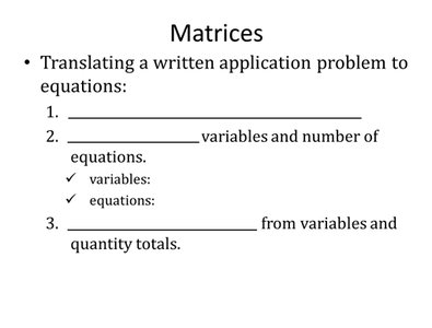 Steps for translating application problems to equations
