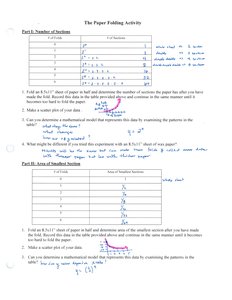 Paper folding activity tables and instructions