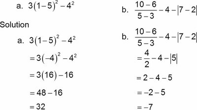 Worked examples of order of operations