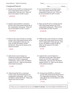 Compound Interest Worksheet with Answers