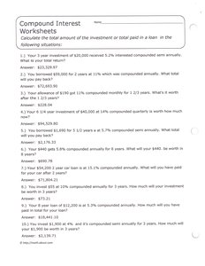 Compound Interest Worksheet with Answers