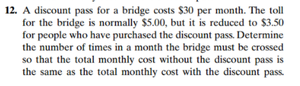Bridge toll cost comparison problem