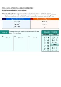 Solving exponential equations using like bases and logarithms