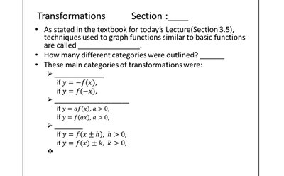 Transformation worksheet with graph
