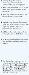 Step-by-step instructions for synthetic division of polynomials