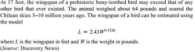 Wingspan model for birds using power function