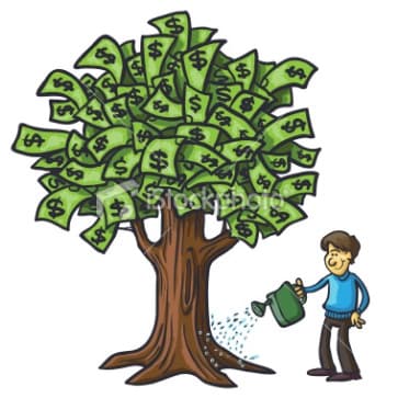 Person watering a money tree, symbolizing value creation