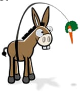 Donkey chasing a carrot, symbolizing incentives and agency problems