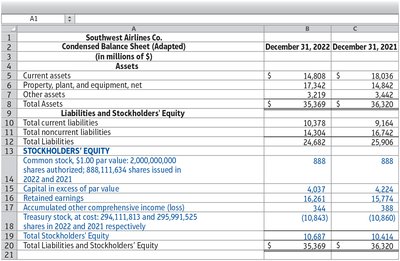 Southwest Airlines balance sheet with stockholders' equity section