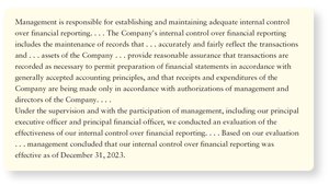 Excerpt from Public Company Management Report on Internal Controls