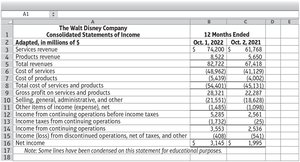 Walt Disney Company Income Statement in Multistep Format