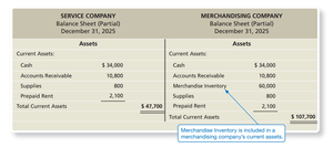 Comparison of balance sheets: service vs merchandising company