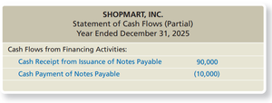 Partial statement for financing activities