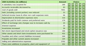 Nike Inc. 2004 Activities Classification Table