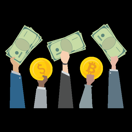 Hands holding cash and coins