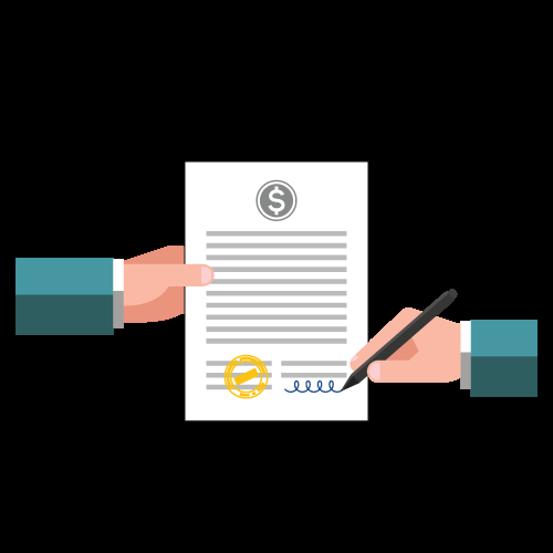 Signing a financial note or contract