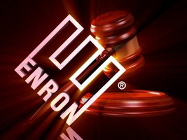 Enron logo with gavel, symbolizing legal and ethical issues
