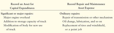 Table comparing capital expenditures and ordinary repairs