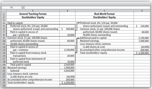 Formats for reporting stockholders' equity