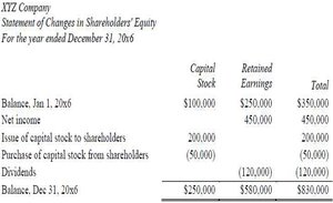 Sample Statement of Changes in Shareholders’ Equity