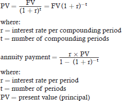 Present value and annuity payment formulas