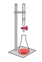 Titration setup with burette and flask