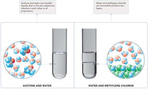 Miscible and immiscible liquids