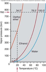 Vapor pressure curves for different substances