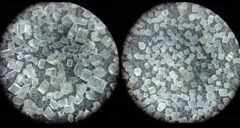 Microscopic view of salt and sugar crystals as two phases