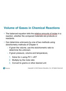 Volume of gases in chemical reactions