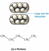 Straight-chain n-pentane: large area for interaction