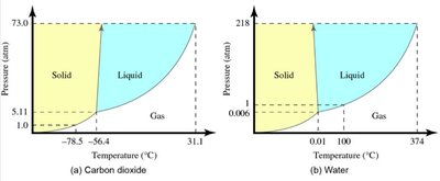 Phase diagrams for carbon dioxide and water