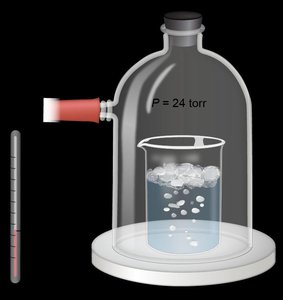 Water boiling at room temperature under reduced pressure