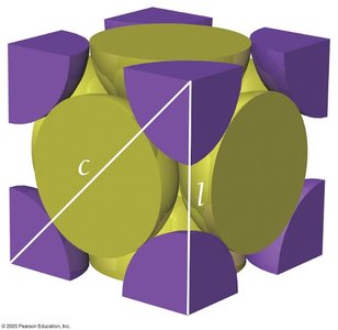 Face-centered cubic unit cell with diagonal labeled c