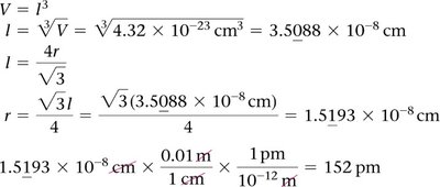 Sample calculation for atomic radius