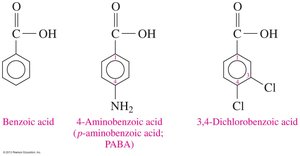 Structures of benzoic acid and substituted benzoic acids
