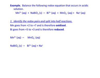 Stepwise balancing of redox equation in acidic solution