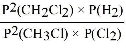 Equilibrium constant expression for 2 CH3Cl + Cl2 ⇔ 2 CH2Cl2 + H2