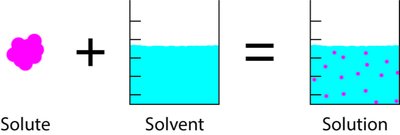 Solute + Solvent = Solution diagram