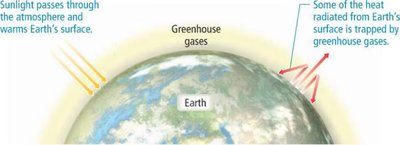 Diagram of greenhouse gases trapping heat in Earth's atmosphere