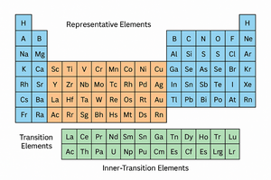 Periodic table highlighting representative, transition, and inner-transition elements