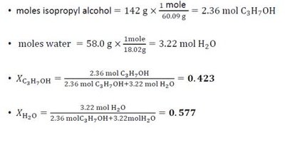Mole fraction calculation for isopropyl alcohol and water