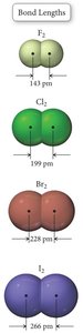 Bond lengths for halogens